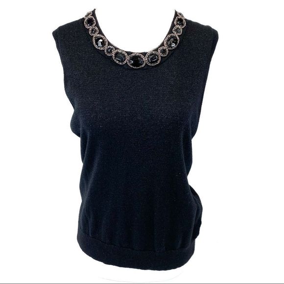 Jones NY black jeweled neck sleeveless sweater - M - Picture 8 of 12